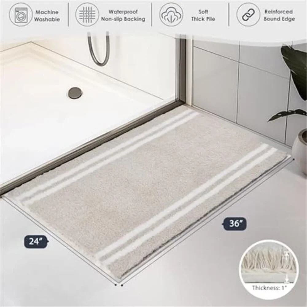 Shaggy Microfiber Bath Rug Non Slip Bathroom Mat Soft Absorbent Beige 24x36